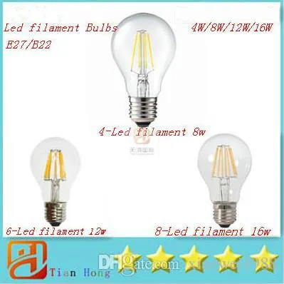 Angle lumineux A60 a mené la lampe 4W / 8W / 12W / 16W 110-240V de Edison de lumières d'ampoule de filament lumineuse superbe 360 ​​d'éclairage de filament garantie 3 ans