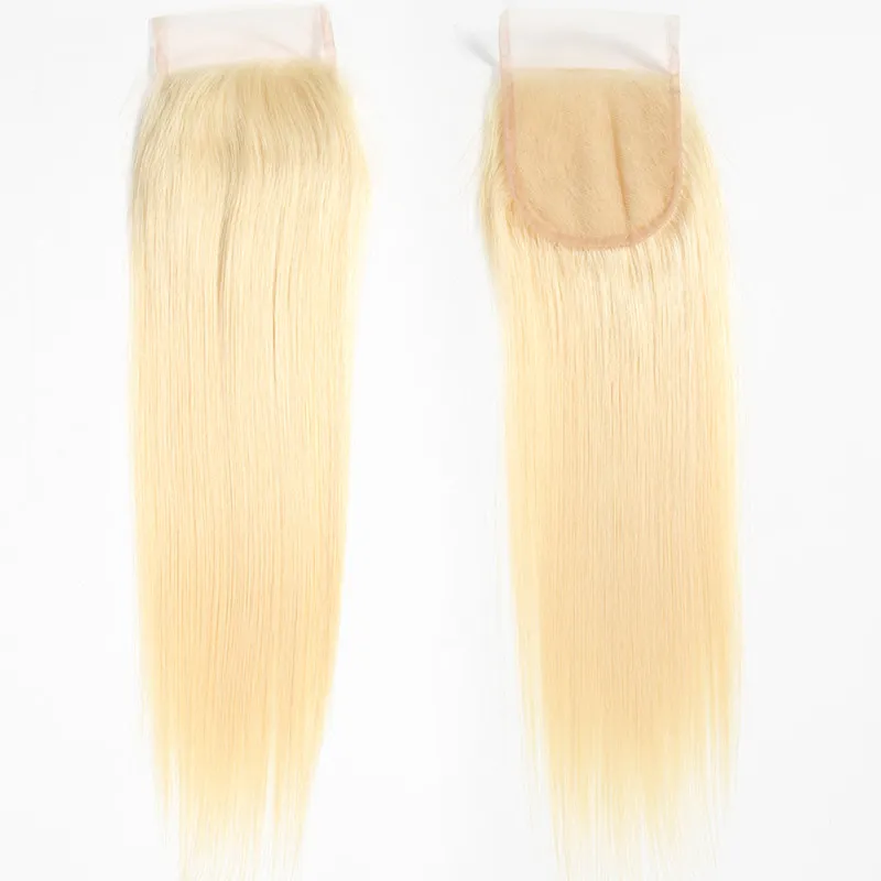 613 Blonde cheveux brésiliens dentelle fermeture vierge cheveux humains vague de corps 4X4 fermeture extensions de cheveux humains