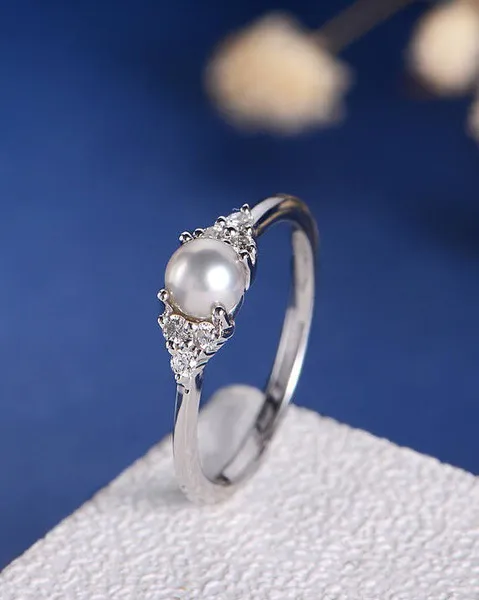 Women's Pearl Diamond Encrusted Ring Stylish Ring Engagement Ring -  Walmart.com