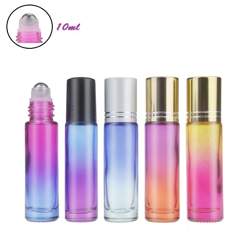 Color gradient 10 ml Glass Essential Oils Roll-on Bottles with Stainless Steel Roller Balls and Black Plastic Caps Roll on Bottles