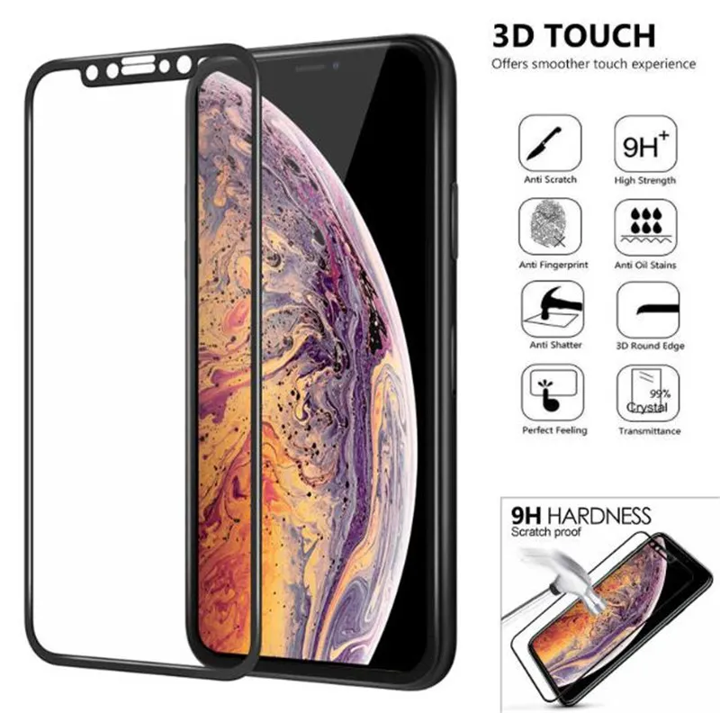 3D Kavisli Yumuşak Kenar Karbon Fiber Temperli Cam Ekran Koruyucu Için iPhone XS MAX / XS / XR / X Karbon fiber temperli cam