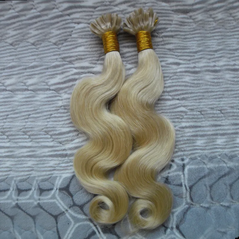 Estensioni dei capelli con punta a U capelli biondi brasiliani dell'onda del corpo 10-24" Capelli alla cheratina su capsule realizzate a macchina Remy Fusion Nail U biondo 1 g filo 200 pezzi