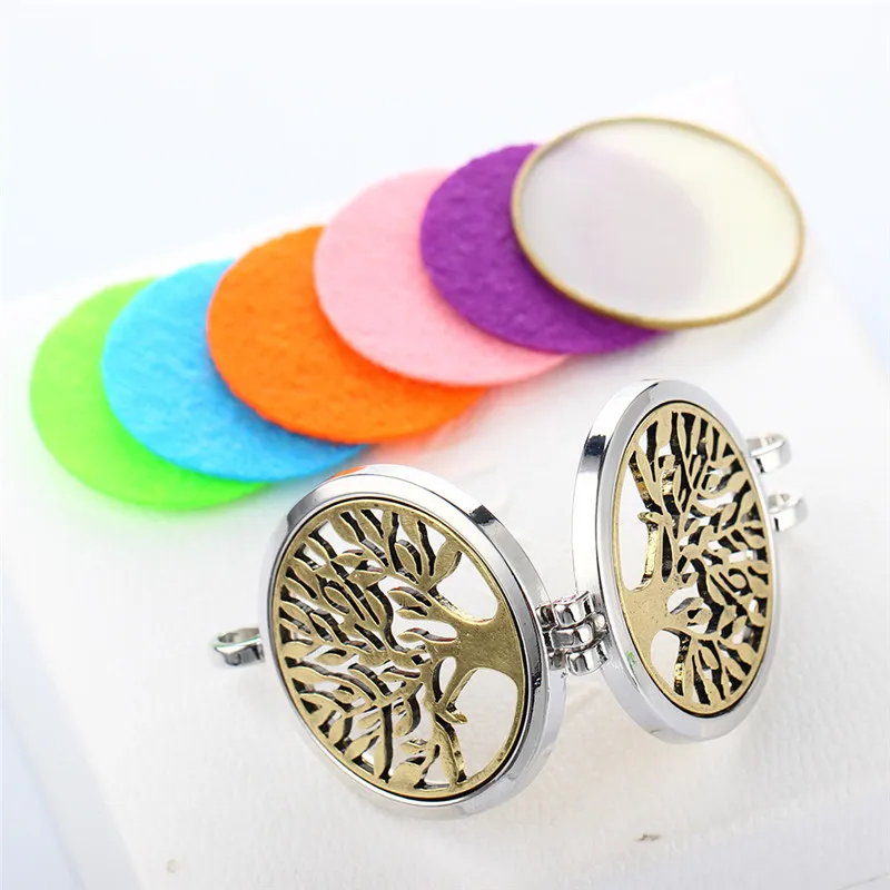 Tree of life Aromatherapy Essential Oil Diffuser Necklace openable Locket with Refill Pads DIY Fashion Jewlery for Women