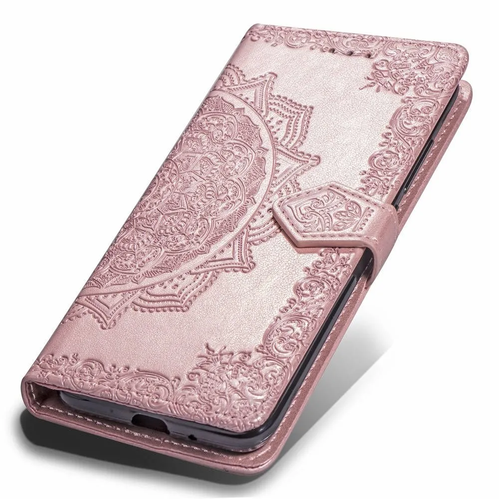 Imprint Flower Wallet Leather Cases For Iphone 15 14 Plus 13 12 Pro Max 11 XR XS 8 7 6 Samsung S23 FE Ultra S22 Lace Holder Flip Cover Girls Lady Fashion ID Card Slot Pouch