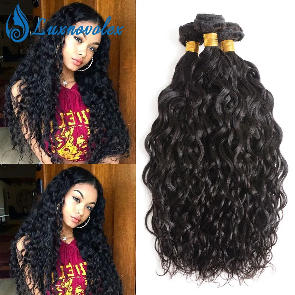Brasilianska Virgin Hair Water Wave 3 eller 4 buntar Människor Hårväv Obehandlat Peruvian Malaysian Indian Hair Buntlar Natural Black Wholesale