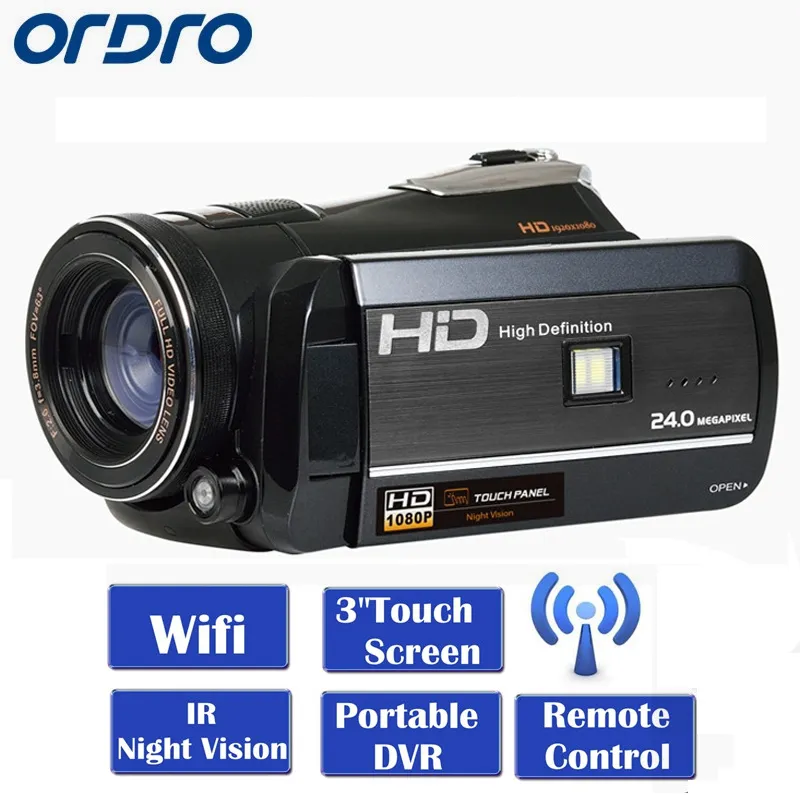 ORDRO HDV-D395 Full HD 1080P 3.0 "Touch Screen LCD Videocamera digitale Registratore Visione notturna CMOS 8.0Mega Pixel Sensore di dhl