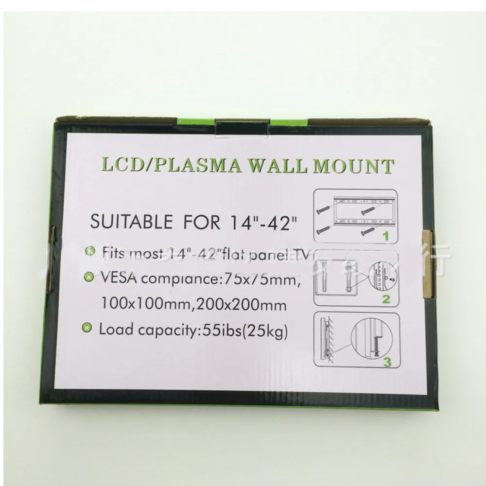 Preto 14 '' - 32 '' Angle Livre Panel Liso TV de parede Suporte Metal Vesa 100x100 200x200 mm 10 conjuntos / lote