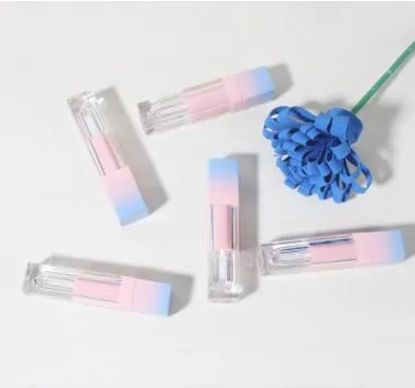 Carré Vide Brillant À Lèvres Tube Dégradé Rose Bleu En Plastique Élégant Rouge À Lèvres Liquide Conteneurs Cosmétiques 5 ml Échantillon