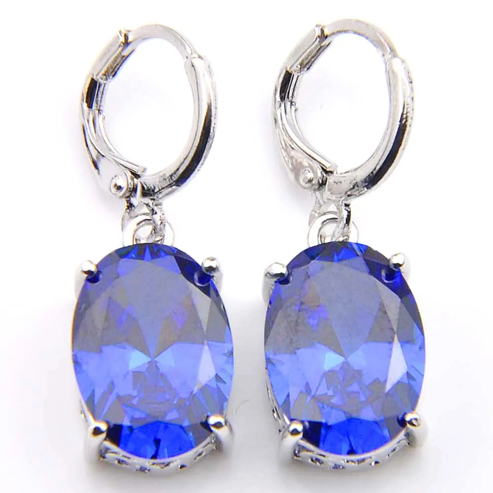 Roman Luckyshine délicat ellipse feu bleu topaze cubic zirconia 925 pendentifs argentés colliers boucles d'oreilles cadeaux