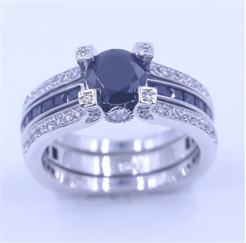 Choucong marca mujer joyería negro 5A circón Cz anillo plata pura mujeres compromiso boda banda anillo Sz 5-11 regalo