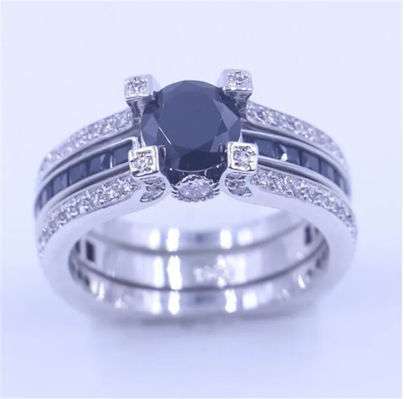 choucong varumärke kvinnor smycken svart 5a zircon cz ring ren silver kvinnor engagemang bröllop band ring sz 5-11 gåva