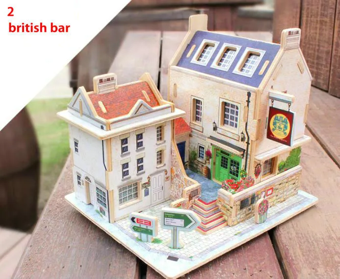Hot Magic 3D Puzzel Kinderen Educatief Speelgoed DIY Houten Puzzels Jigsaw House Kasteel Beroemde Gebouw