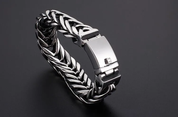 17mm Heavy Punk Rock Link Chain Bracelets Pulseira Masculina Vintage 316L Stainless Steel Dragon Keel Bangle Men Jewelry V Shape Mens Biker Bracelets