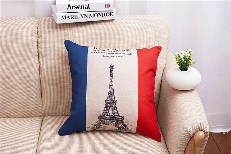 45x45cm New English Usa Pillow Case Cushion Case French Country Flag Paris Pillowcases Sofa 18X18 Cotton Linen Lumbar Support Almofada