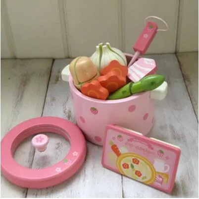 Baby leksaker supersöt simulering grönsak varm kruka trä leksak spela mat prentend spela mat set födelsedagspresent