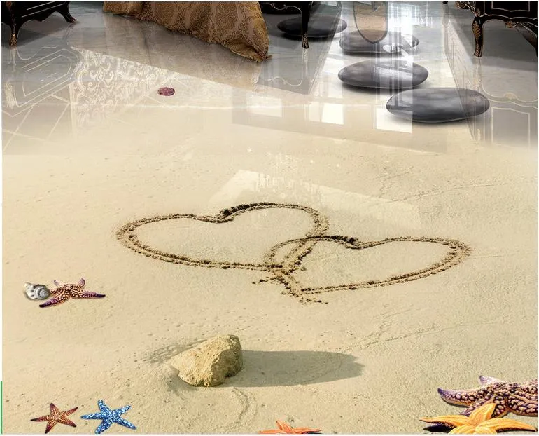 Coquilles d'étoiles de mer de plage salle de bain en pierre carreaux de sol 3D papiers peints de sol pour le salon