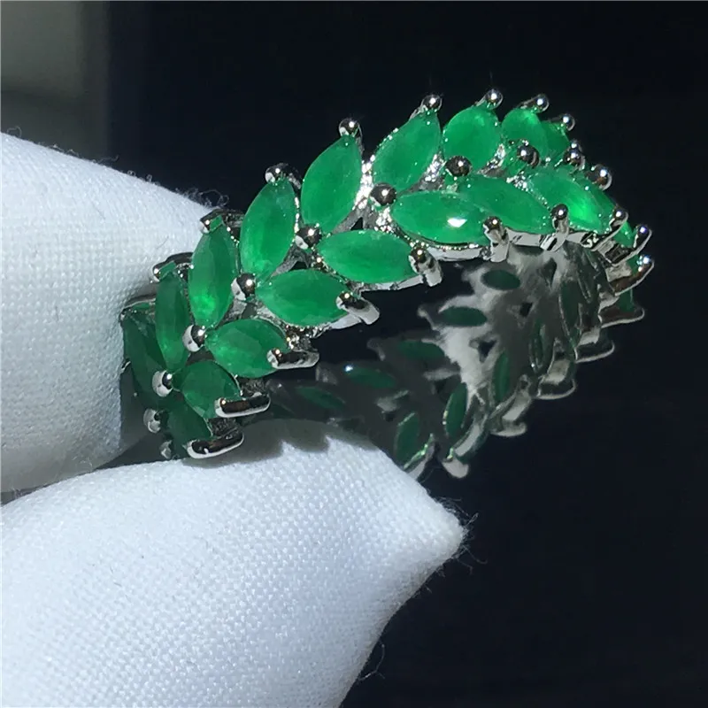 Moda Kwiat Pierścień Green 5A CZ Kamień Biały Złoto Wypełniony Rocznica Wedding Band Ring Dla Kobiet Bridal Finger Biżuteria