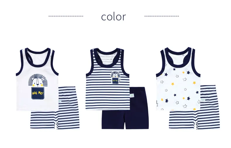 Set di vestiti estivi neonata Set senza maniche neonato Set di magliette T-shirt Abiti neonati Abiti estivi ragazzo Abbigliamento blu scuro1674833