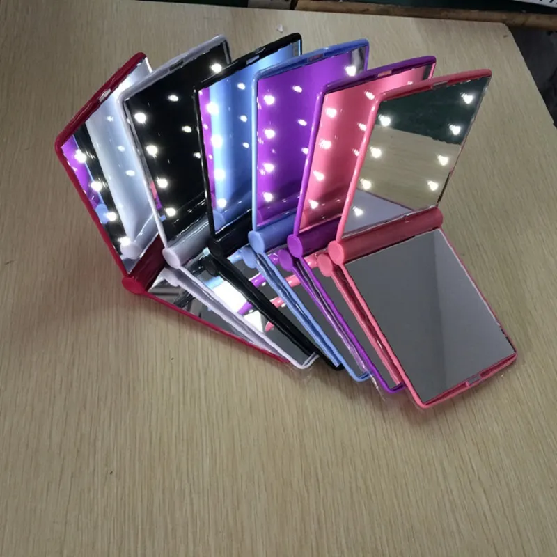 smetic 8 LED Mirror Folding Portable Compact Pocket led Mirror Lights Lamps color randomly DHL Free