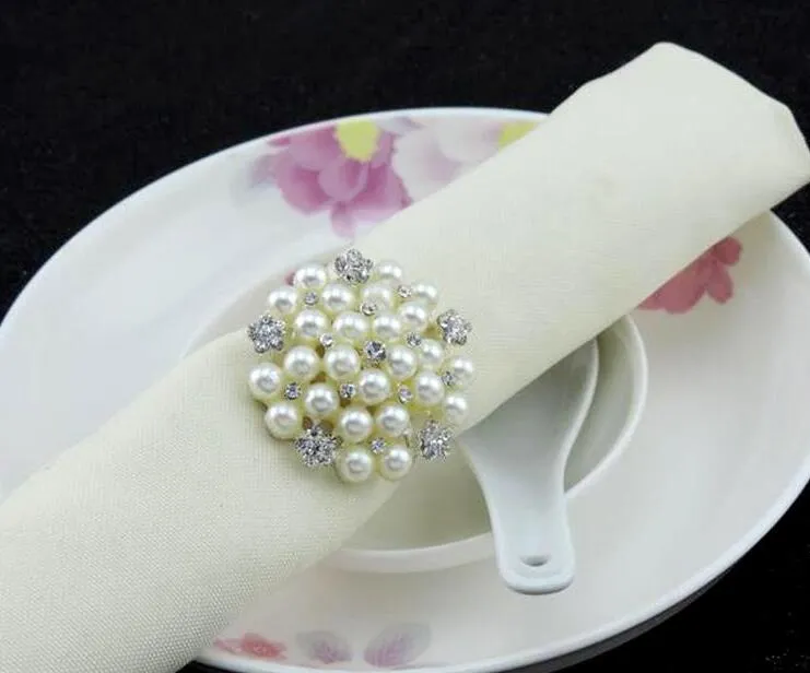 hot sell New flower Imitation pearls gold silver Napkin Rings for wedding dinner,showers,holidays,Table Decoration Accessories