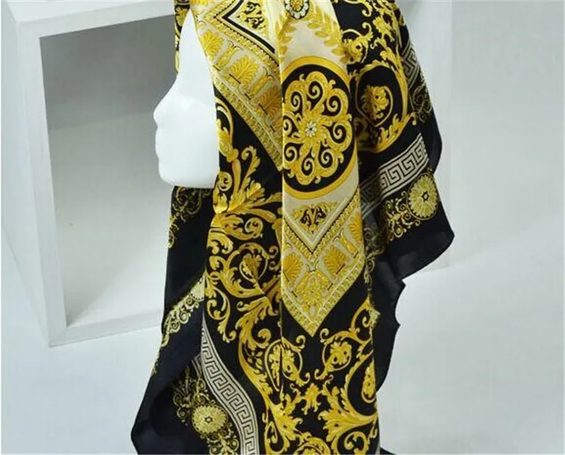 Wholesale Famous Style 100% Silk Scarves For Woman and Men Solid Color Gold Black Neck Print Soft Fashion Shawl Women Silk Scarf Square