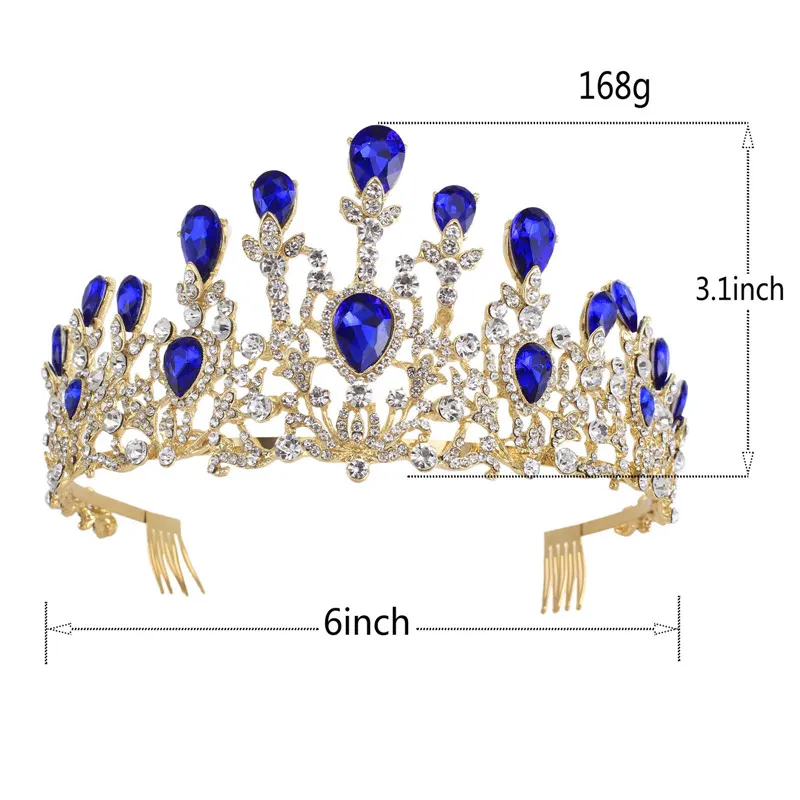 Klassische Vintage vergoldete Rubin Königsblau Strass Prinzessin Frauen Hochzeit Party Haar Tiaras Krone68786884395231