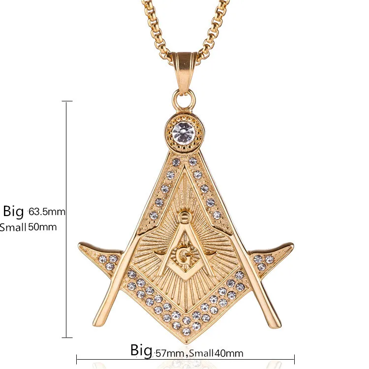 Hoge kwaliteit 316 roestvrij staal goud religieuze vrijmetselaars masonic hanger gratis mason embleem ag hanger ketting sieraden met kristallen stenen