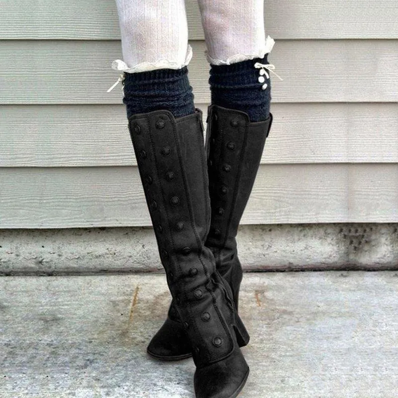 Women s Medieval Cosplay Knee High Boots PU Leather Square Heel Thigh High Boots Casual Fashion Shoes Black Brown