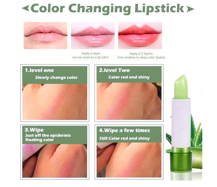 Nieuwe Populaire Waterdichte Natuurlijke Plantaardige Aloë Gel Lipstick Magische Kleur Temperatuur Verandering Kleur Aloë Lipstick Vochtbescherming Lip9643691