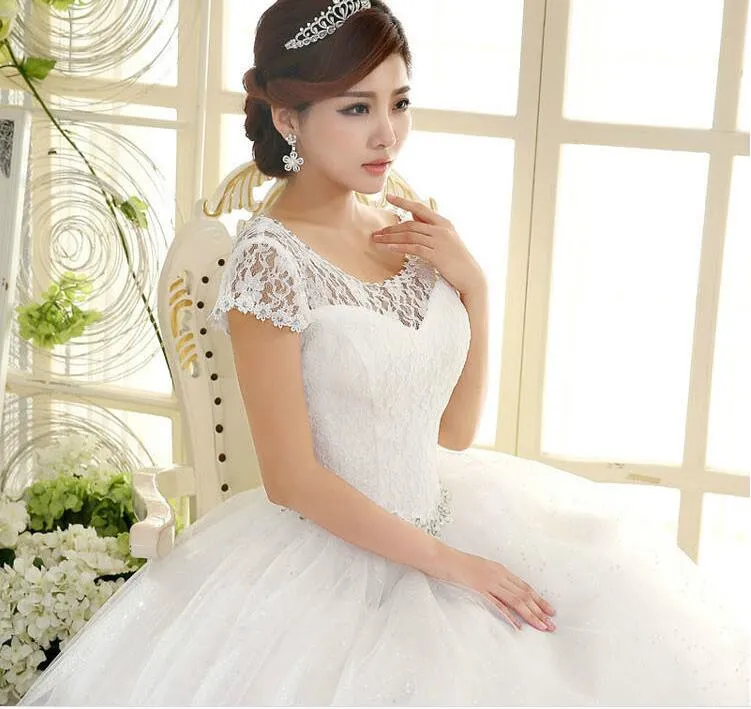 New Korean Style Wedding Bridal Dresses Double Shoulders Lace Up Large Size Wedding Dress Vestido Casamento