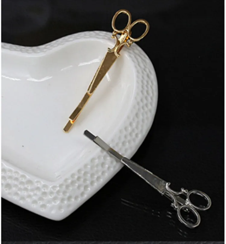 Coolt enkelt huvud smycken hår pin guld sax saxar klippa för hår tiara barettes tillbehör grossist