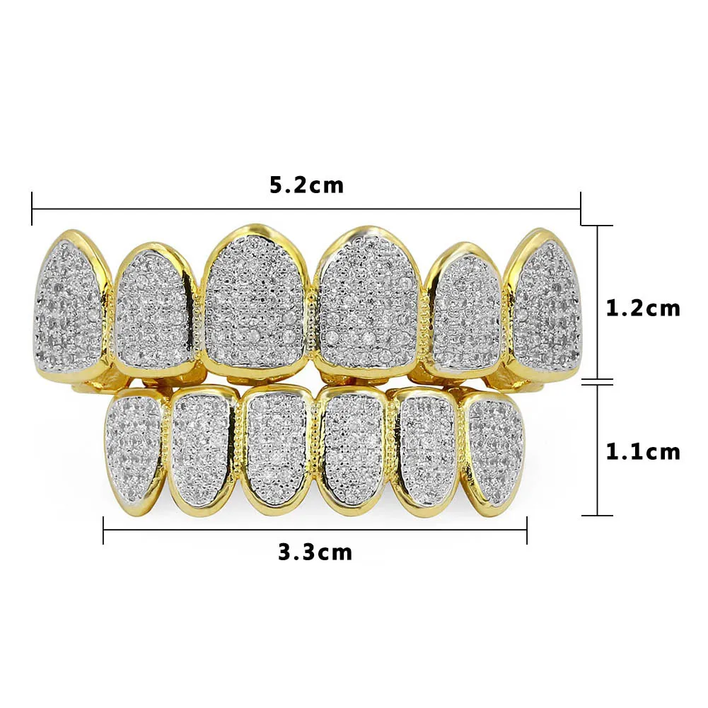 Hip Hop Classic Teeth Grills Golde Color Plated CZ Micro Pave Exclusive Top Bottom Gold Grillz Set9437133