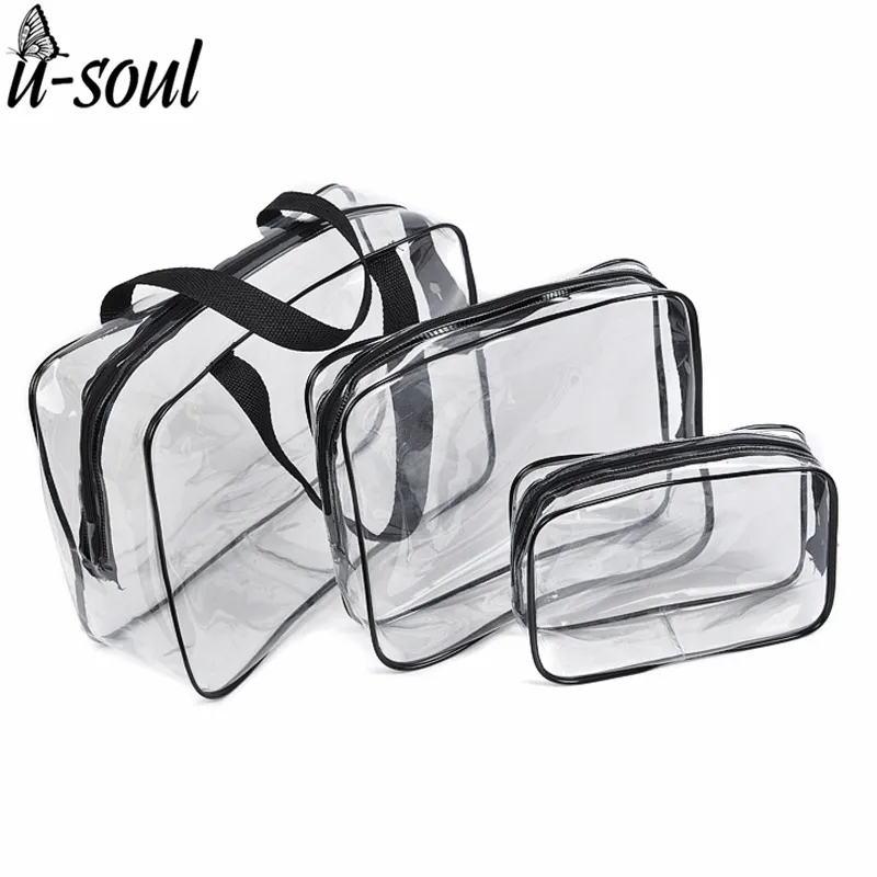 3pcs 화장품 가방 세트 패션 투명 한 아름다움 가방 방수 핸드백 워시 가방 숙 녀 저장소 가방 SC0328 확인