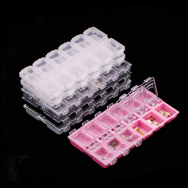 12 Grids Klar Leere Lagerung Box Strass Acryl Kristall Perlen Schmuck Dekoration Nail art Zubehör Pillen Container F1377