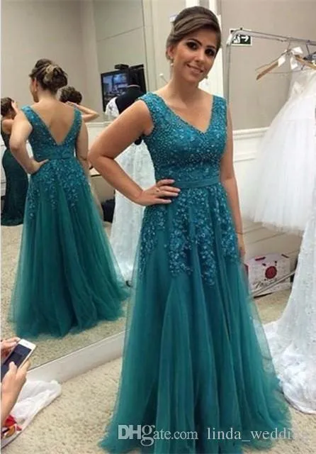 2019 Matka panny młodej Suknie Aqua Linia V Neck Długie Formalne Godmother Wieczór Wedding Party Guni Gown Plus Size Custom Made