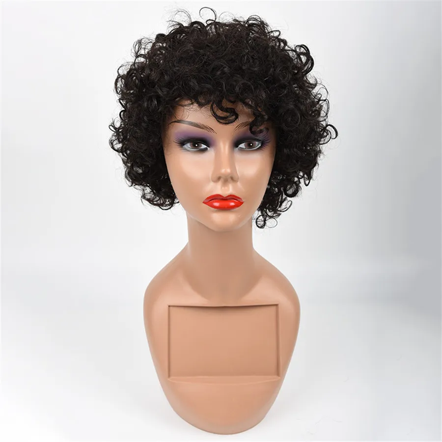 Högkvalitativ Kort Kinky Curly Human Hair Wigs För Kvinnor Brasiliansk Remy Full Lace Front Wig för svarta kvinnor