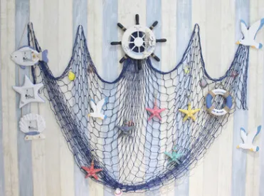 Fish Net Wall Decoration With Shells, Fishing Net Party Decor