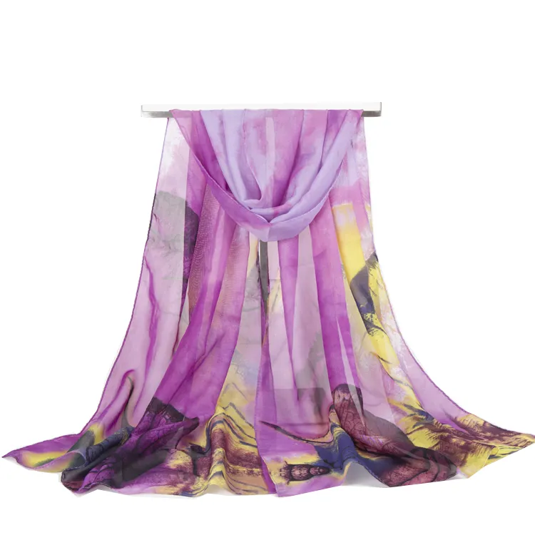 Ny Ankomst Mode Kvinnors Scarf Big Leafs Print Chiffon Silk Scarves Tunna Lång Sjalar Höst och Vinter Hijab Wraps Beach Cover