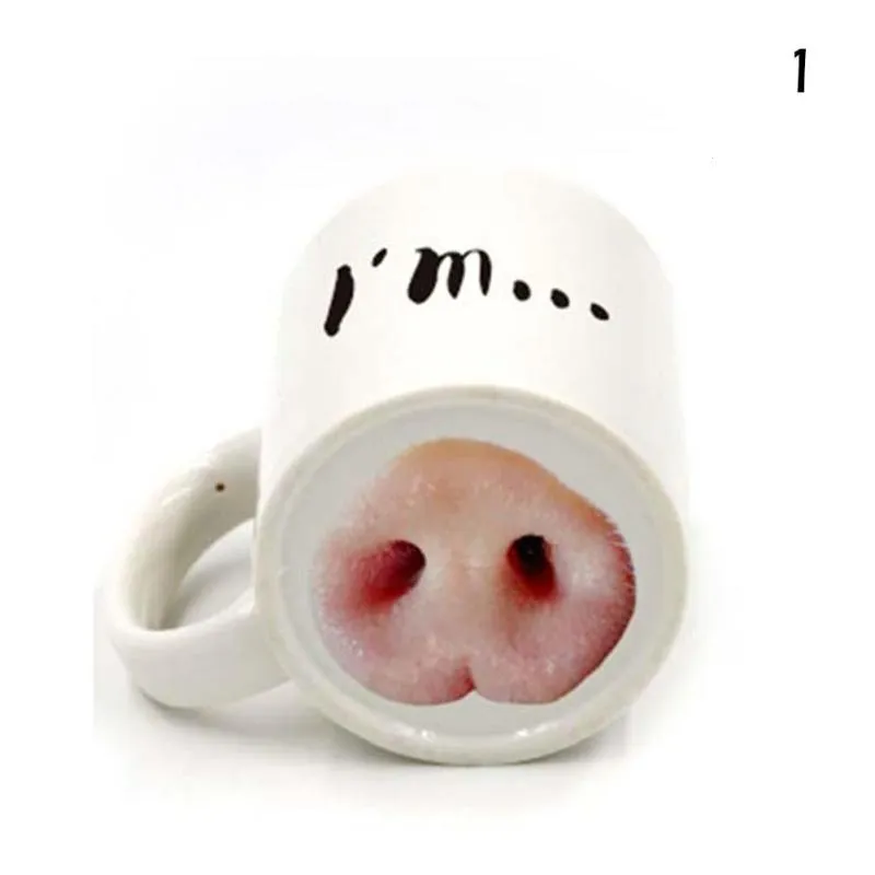 2018 Taza De Cerámica Lindo Creativo Divertido Cerdo Nariz Tazas de Café Perro Cerdo Nariz Tazas Copas de Té Titular de Drinkware