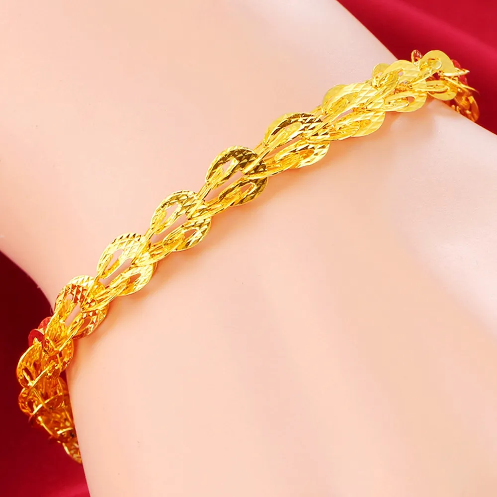 Женский мужской браслет 18K желтое золото, заполненная модная запястья.
