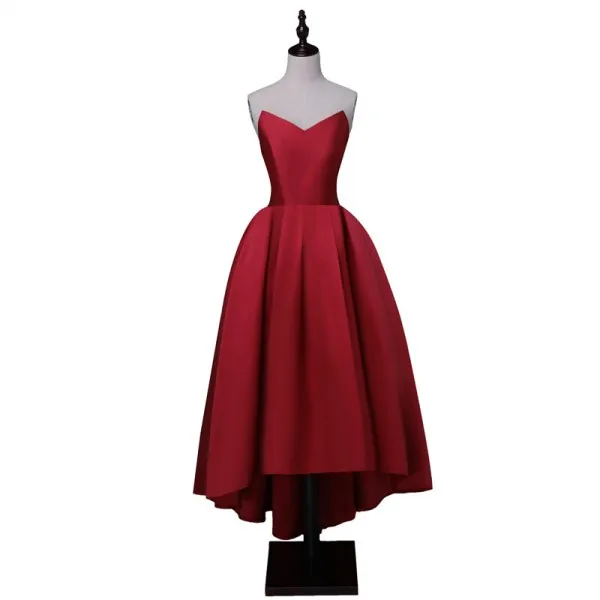 fitted red homecoming dresses Cute Red High-low A-line Lace V-neck Homecoming Dress main image 0