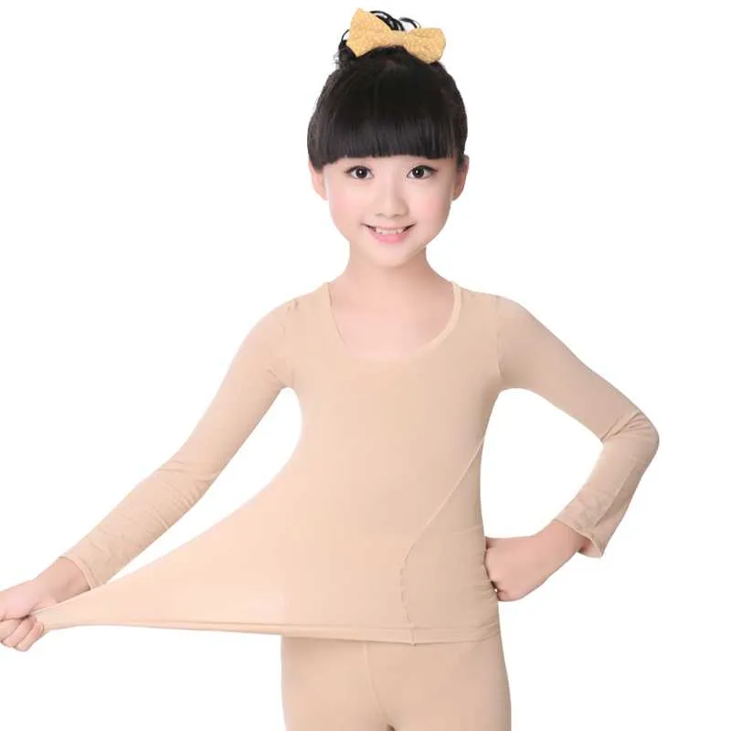 High Elastic Nude Long Sleeve Dance Ballet Bodysuit For Kids
