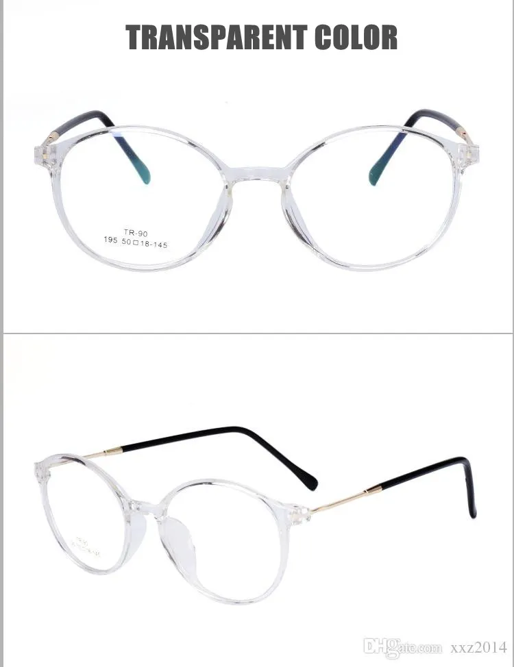 2018 New Fashion Female Big Round Frame 195 Recept Glasögon Super Light TR90Metal för yngre med hela Shipp2570513