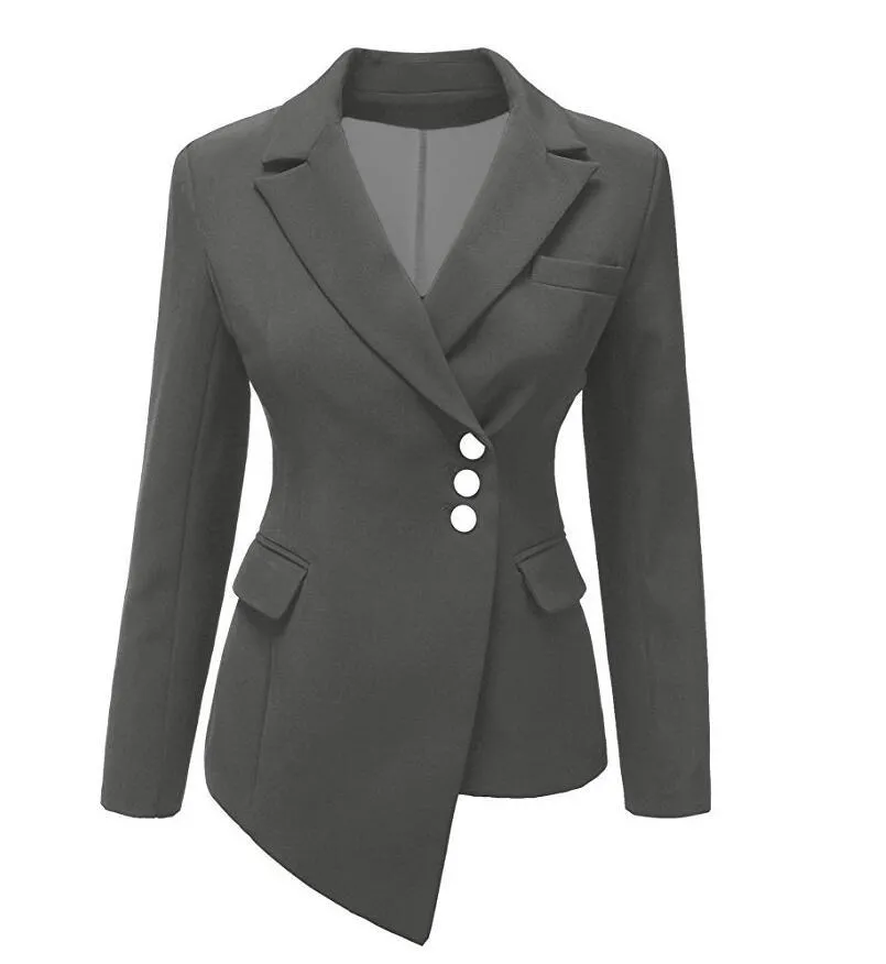 2018 New Spring Summer Asymmetry Long sleeve women jacket business office work wear blazer fashion Elegant button blazer