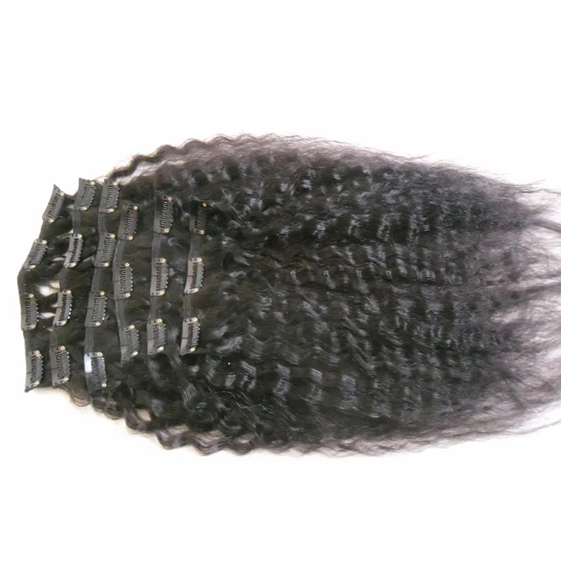 Remy Hair en 120G / Set Natural Color Grof Yaki Kinky Rechte Clip in Hair Extensions