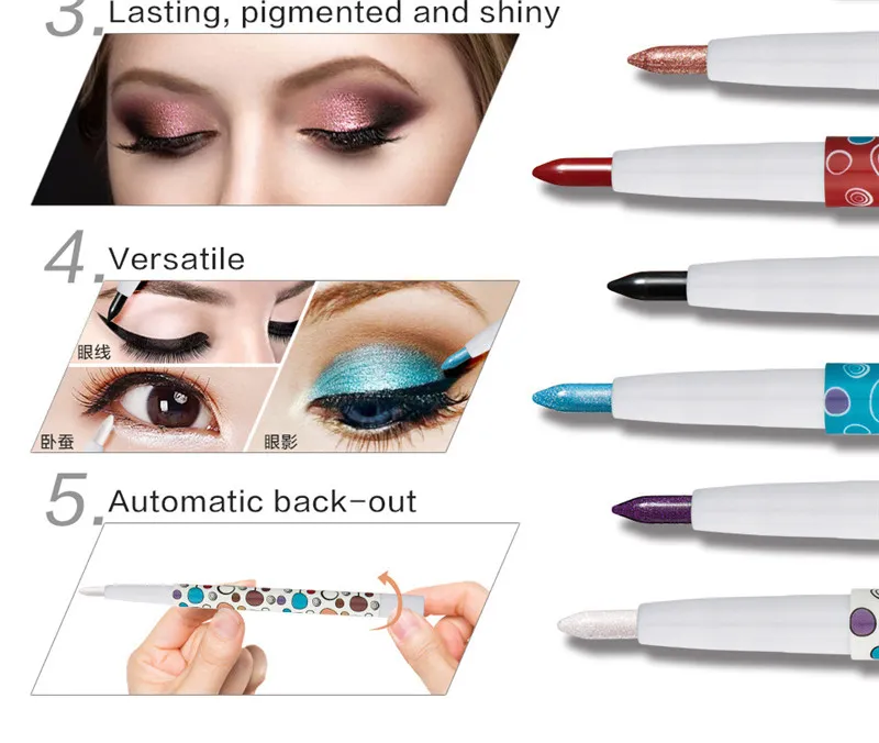 New China Brand HUAMIANLI Makeup Glittery Eye Shadow Pencil Shimmer Eyeshadow Stick Pen Versatile Rotating Waterproof DHL