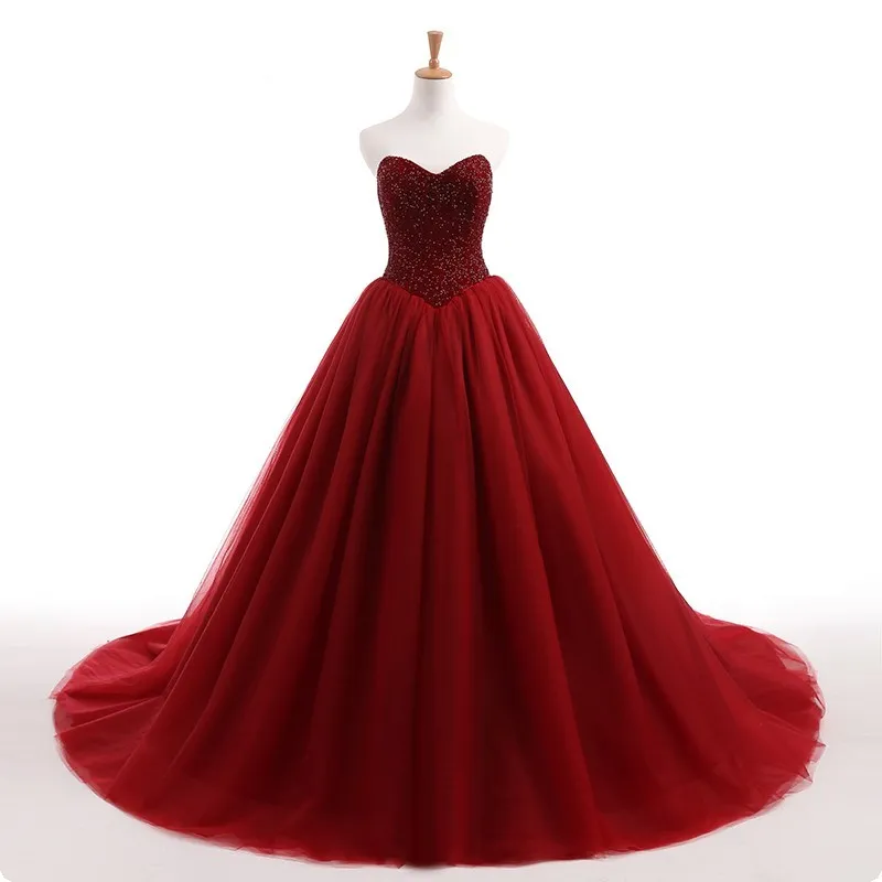 الظلام الأحمر القوطية الكرة ثوب ملون فساتين الزفاف الحبيب الديكور أعلى الباسك الخصر أثواب الزفاف غير الأبيض في الألوان على الانترنت مخصص