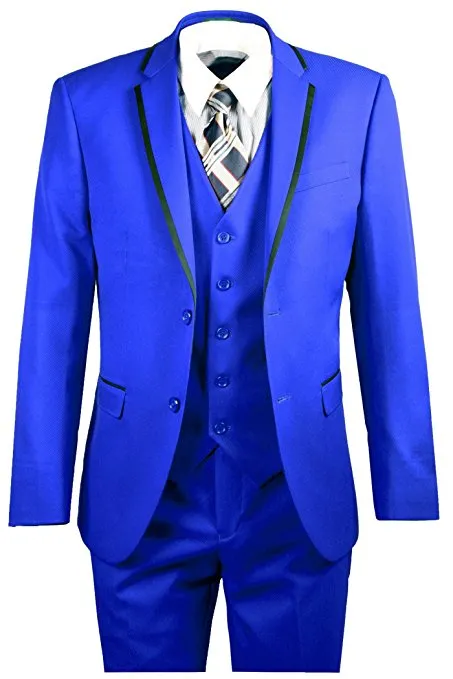 Sıcak Satış Kraliyet Mavi Damat Smokin Yüksek Kalite Adam Blazer Notch yaka Iki Düğme Erkekler Iş Yemeği Balo Parti Suit (Ceket + Pantolon + Kravat + Yelek)