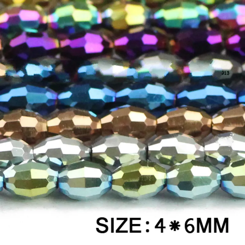 Chicchi di riso Perline di cristallo austriaco 100 pezzi 4 * 6mm forma ovale Colore placcato di alta qualità Braccialetto di gioielli con perline allentate che fa fai da te