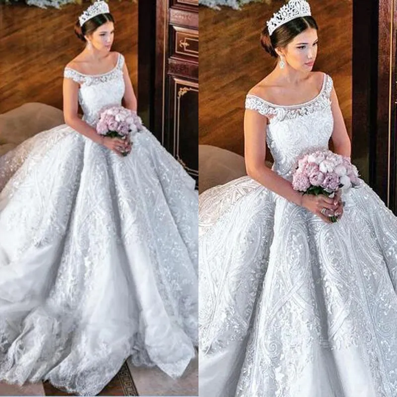 2019 Luxury Expensive Ball Gown Wedding Dresses Sheer Scoop Neck Off ...